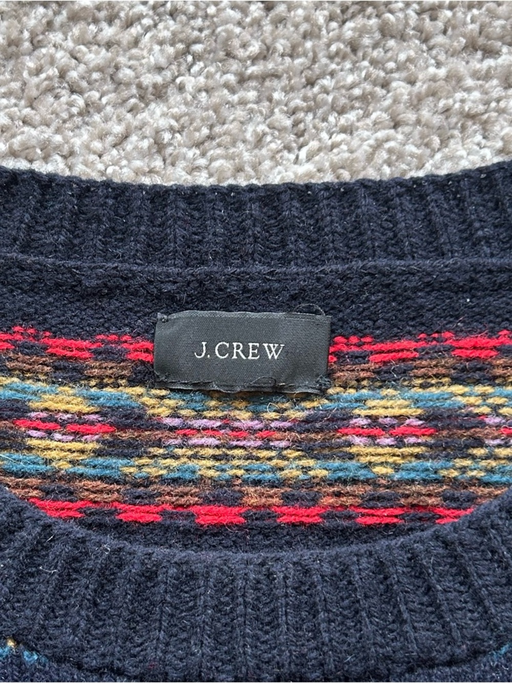 J.Crew 100% Wool Fair Isle Sweater - Small - Navy/Teal/Earth Tones - Picture 5 of 7